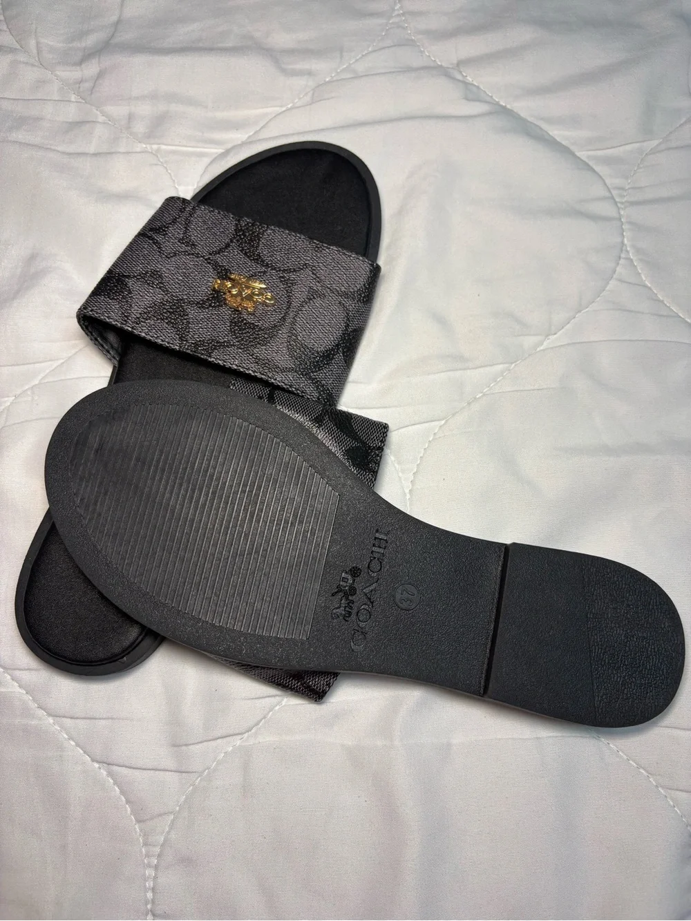 Coach women Black Slide Sandals